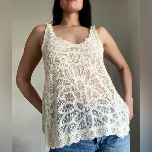 Mystree Bohemian Style Lace Cream Tank Top One Size - Picture 7 of 11